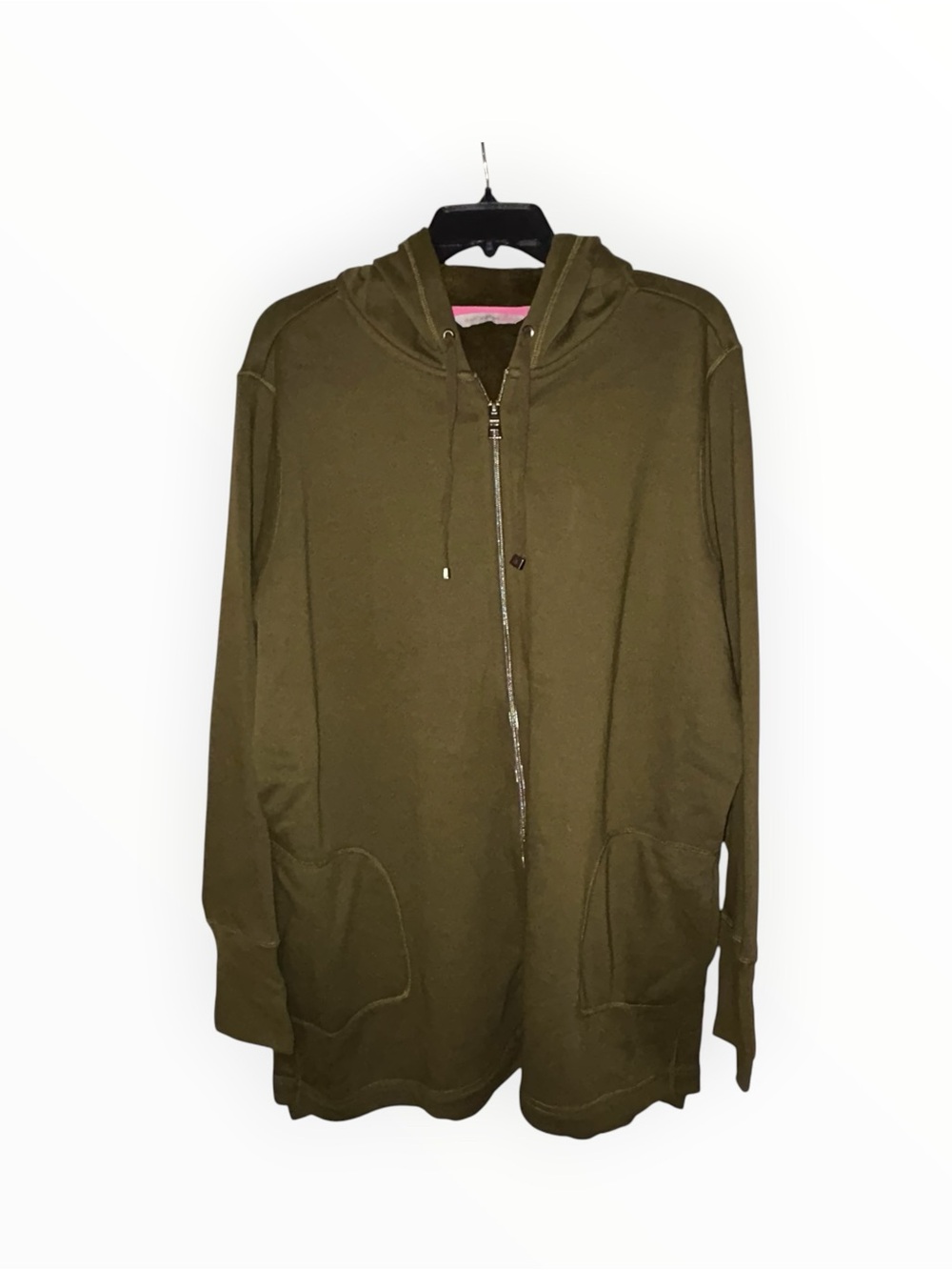 Isaac Mizrahi Live Hoodie Women’s 2X Olive Green Zip Front Tunic Jacket